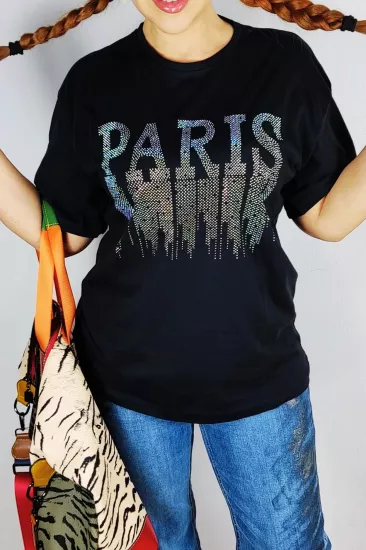 Kadın Paris Siyah Penye %100 Pamuk T-Shirt